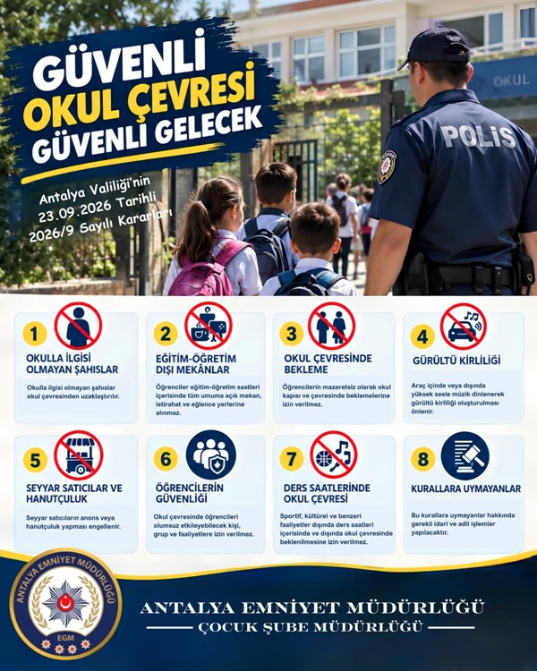 Antalya'da Okul Çevrelerine Yönelik Yeni Güvenlik Tedbirleri Açıklandı